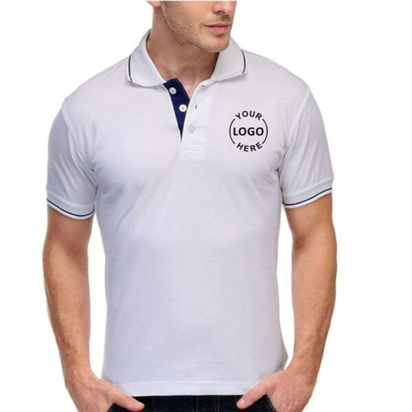 WHITE WITH ROYAL BLUE TIPPING POLO T-SHIRT